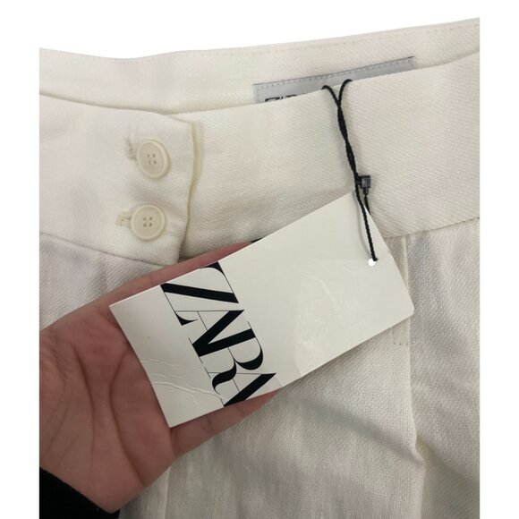 Zara Womens Pants Medium M Trousers White Wide Leg Pleated Linen 2365/586 NWT - Picture 6 of 14